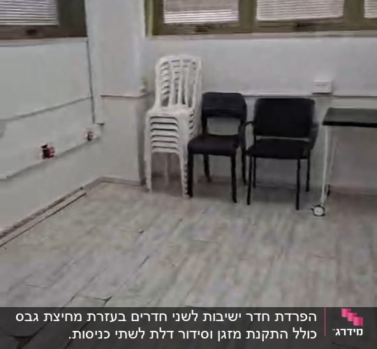 חדר עם כיסאות ושעון על הקיר